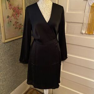 Amour Vert NWT Elegant Black satin wrap midi dress sz Small recycled material